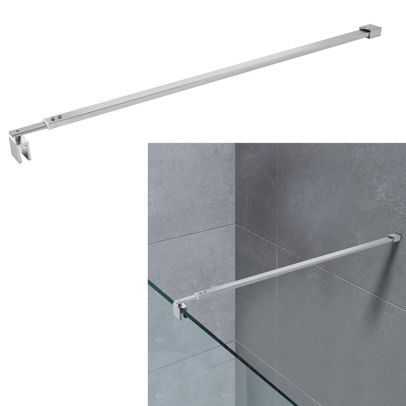 Shower Door Support Bar, Adjustable Length 27 3/5"-47 1/5" (700mm-1200mm) Rod for 5/16" (8mm) to 3/8" (10mm) Thick Frameless Glass Door Panel, Brushed Silver Adjustable length 700-1200mm, square end