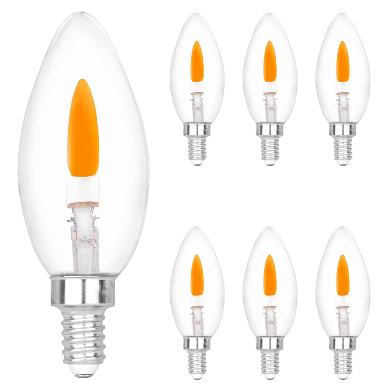 HEWA-Tech E12 Base (Miniature Screw) C35 Flame Tip Flicker Bulbs - Crystal Clear Candle Light with Orange Glow Effect for Halloween， E12 Non-Dimmable Chandelier Replacement Bulbs, 6-Pack