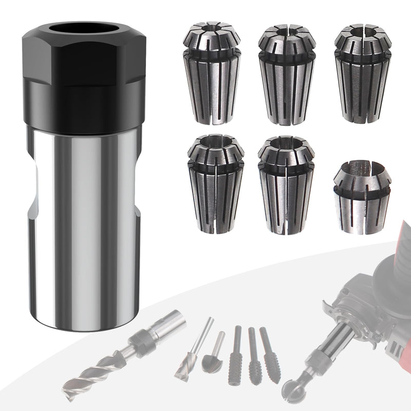 5/8"-11 Thread Angle Grinder Extension Shaft Set Electric Drill Conversion Collets Adapter Woodworking Tool Accessories Include Spring Collet (6, 1/4, 8, 9.5, 10, 1/2) 7PCS 5/8-11 Thread