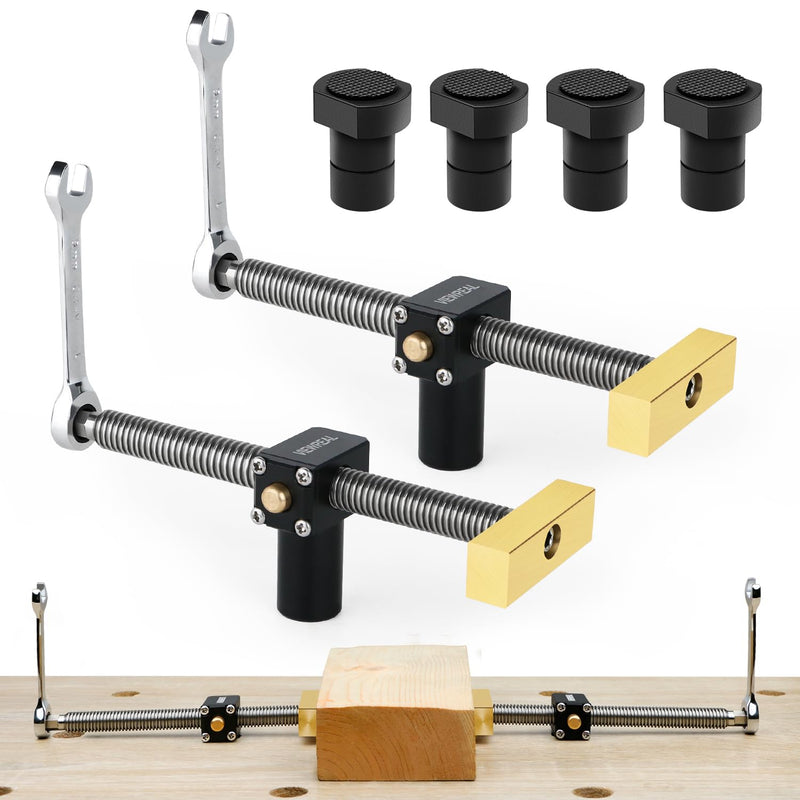 2 Pack Bench Dog Clamps, 3/4" Adjustable Dog Hole Clamp with 4 Pack Non-Slip Bench Dogs, Upgraded Quick-Shift Structure, MFT Table Compatibility