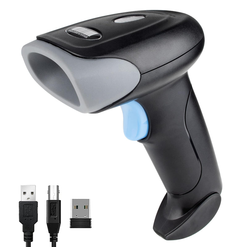 Wireless Barcode Scanner 1D QR Scanner Wireless Handheld Laser Bar Code Reader 3-in-1 with Bluetooth & 2.4G Wireless & USB Wired Works with iPad, Android Phone, iPhone, Laptop-U26 Black-U26