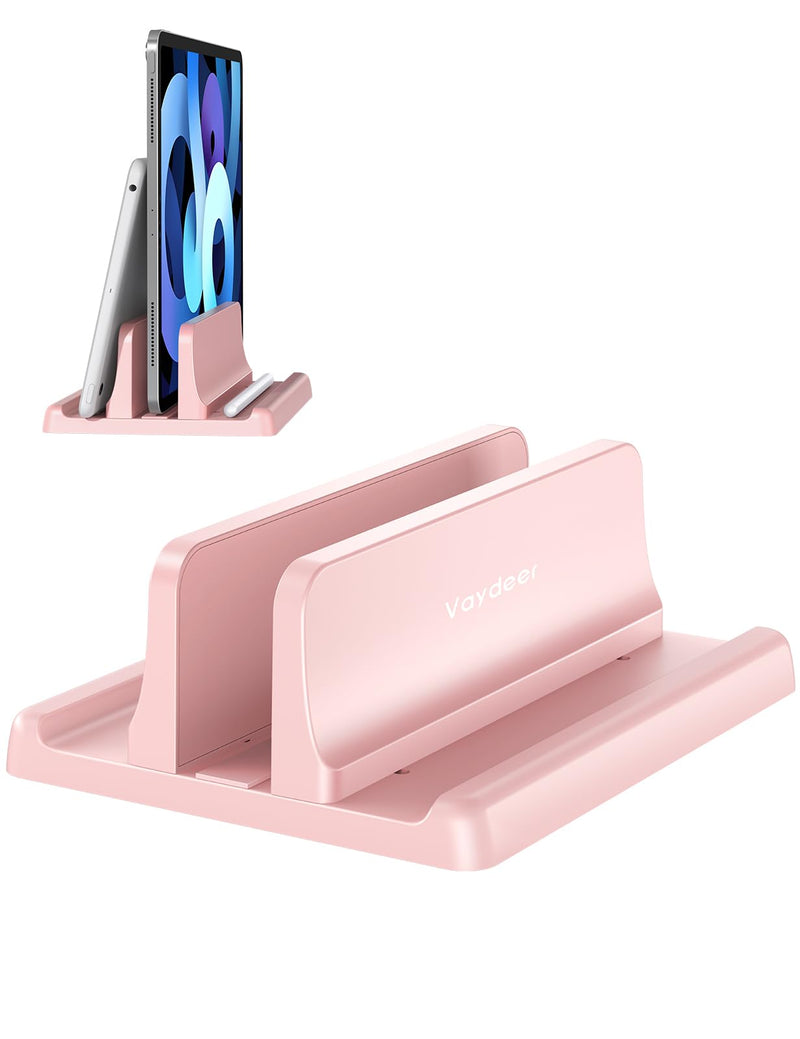  [AUSTRALIA] - Vaydeer Vertical Laptop Stand Holder Plastic Adjustable Desktop Notebook Dock Space-Saving 3 in 1 for All MacBook Pro Air, Mac, HP, Dell, Microsoft Surface, Lenovo, up to 17.3 inches (Pink) Pink