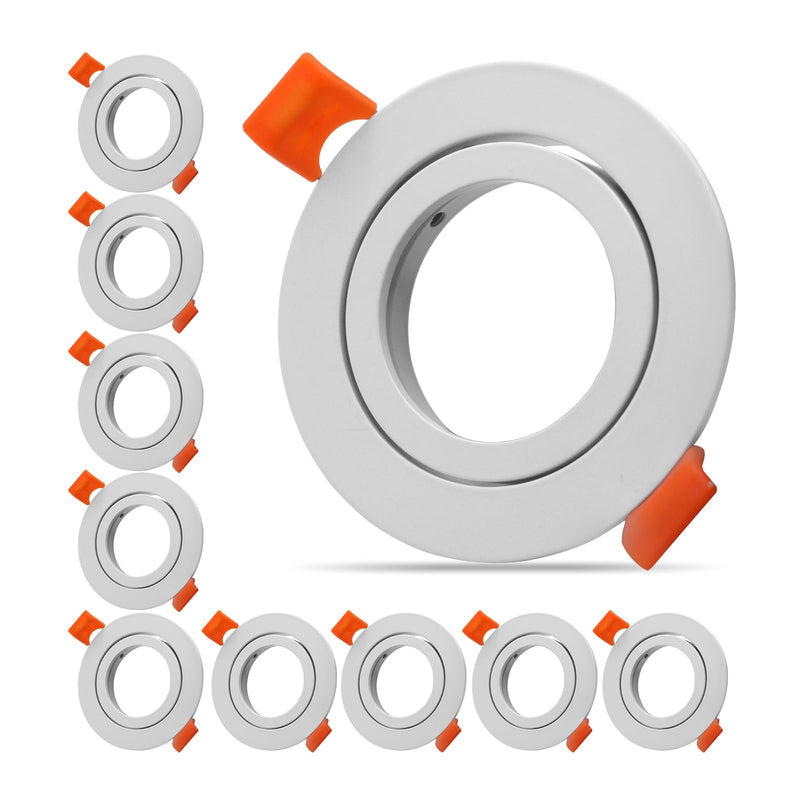 Pack of 10 LED Ceiling Light Frame Round Fixture Holders Adjustable Cutout 65mm with MR16 sockets for 1.97in/50mm GU5.3/MR16/GU10 Bulbs (White) white-10pack