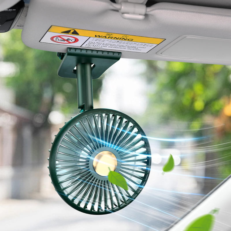 Usb Car Fan Oscillating Rechargeable Fan with Colorful Light Battery Powered, 360° Rotatable Portable Clip Fans That Blow Cold Air, Small Cooler Mini Fan Silent, for Vehicle Van Truck Suv Rv Green