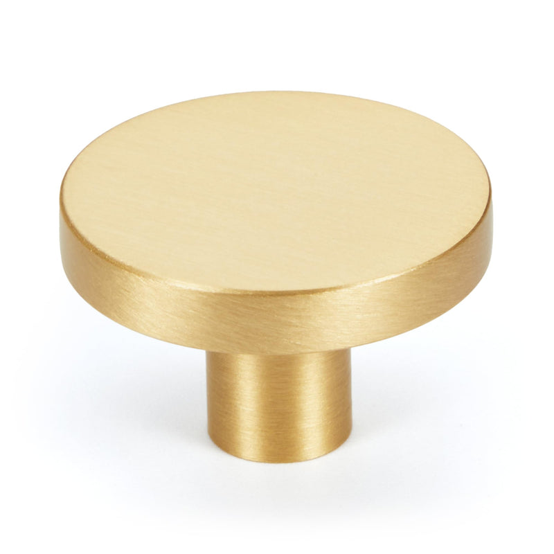 10-Pack Gold Kitchen Cabinet Knobs, Solid Brass Knobs for Dresser Drawer, Round Minimalist Bathroom Cabinet Pulls, Modern Furniture Hardware, Brushed Finish, Diameter 1-3/16 Inch 10 Matte Brushed Brass