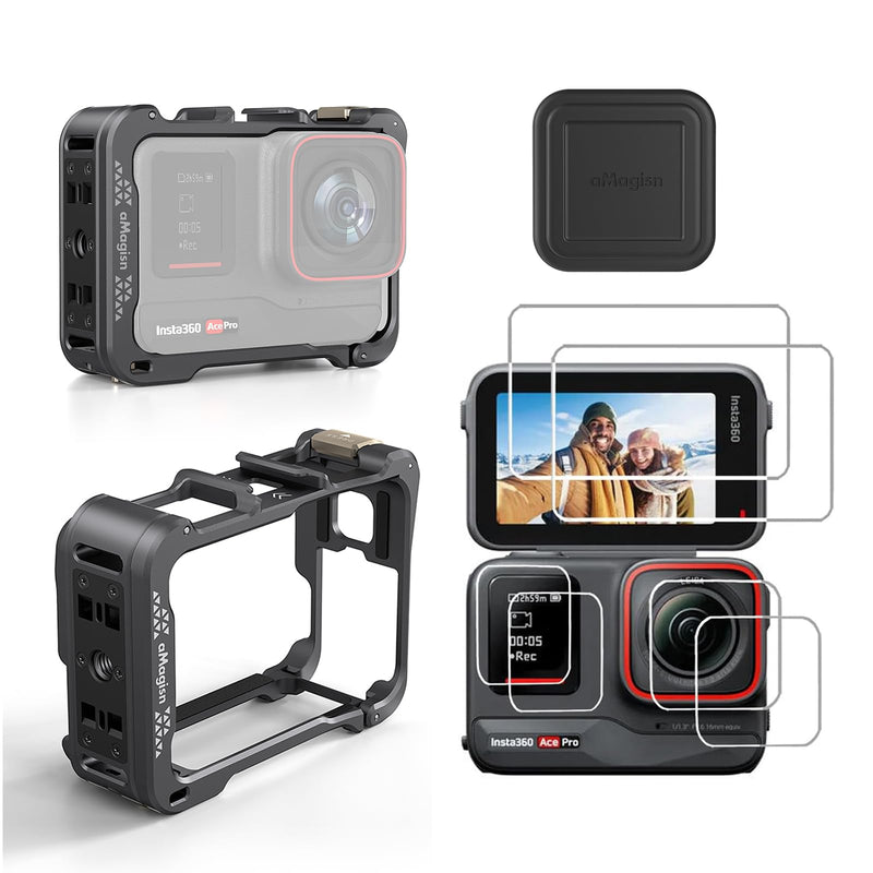 Ace Pro Aluminum Metal Frame Cage Case Bag with Silicone Lens Cap Screen Protector Compatible with Insta360 Ace Pro Camera Accessories Kit Model bundling 2