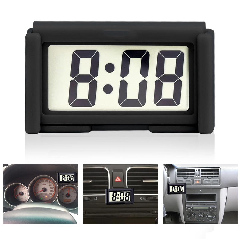 Car Dashboard Digital Clock - with Jumbo LCD Time & Day Display - Mini Automotive Stick On Watch for Car Truck Dashboard & Air Vent (Black) black