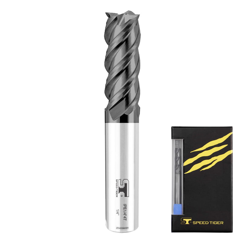 SPEED TIGER Micrograin Carbide Square 45° Helix End Mill - 4 Flute - IPE1/4 4T (5 Pieces, 1/4") - for Milling Alloy Steels, Hardened Steel, Metal & More – Mill Bits Sets for DIYers & Professionals 5 1/4 in