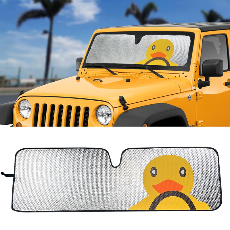Windshield Sun Shade for Jeep Wrangler JK JKU JL JLU1997-2024,Window Sun Visor for UV Rays & Heat Protection,Duck Windshield Sunshade