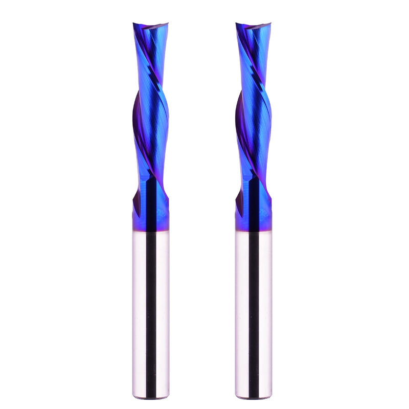2PCS Spiral CNC Router Bit Down Cut 1/4 inch Shank Solid Carbide End Mill Tools with Blue Nano Coated for Wood Carving Engraving 2 PCS