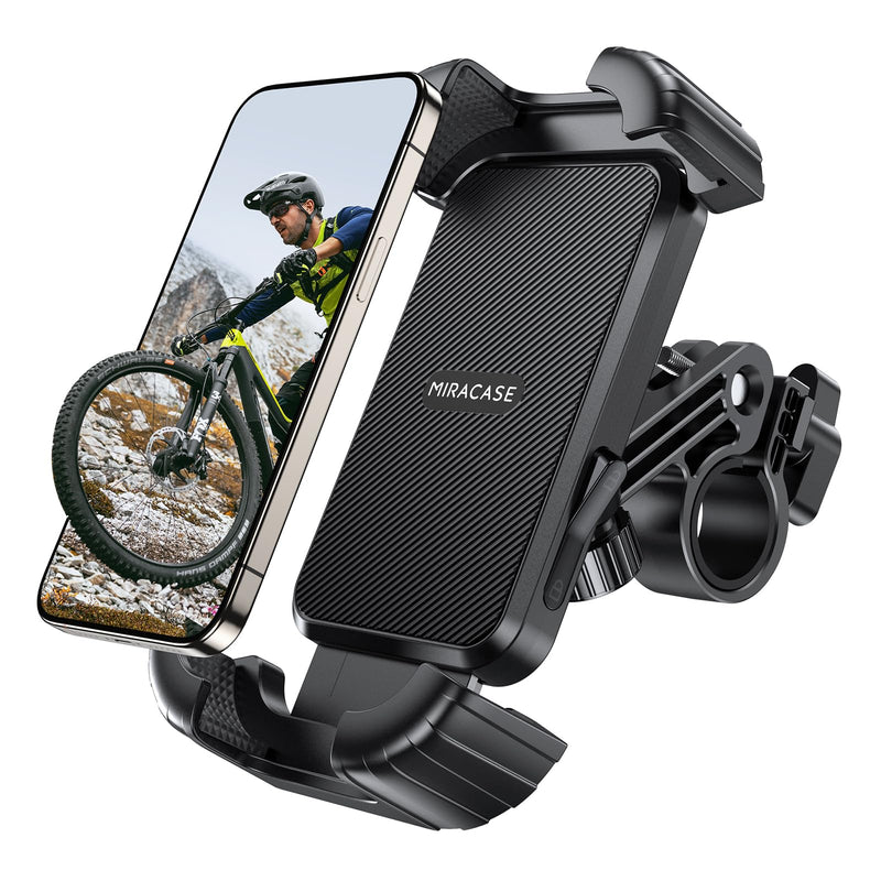 Miracase Bike Phone Holder, Silicone Wrapped Anti Shake Bicycle Phone Mount, Handlebar Clamp Cell Phone Holder for Bike, Scooter Motorcycle Phone Mount Accessories for iPhone Smartphone black