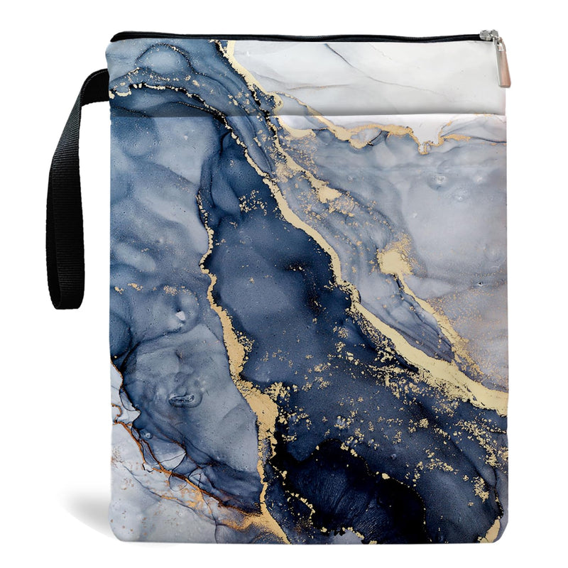 Book Sleeve Book Sleeve for Book Lovers Book Protector Bookish Gifts Book Cover with Zipper for Paperback Washable Bookcover for Teen Adult Teacher Gifts(Golden Cyan Marble)