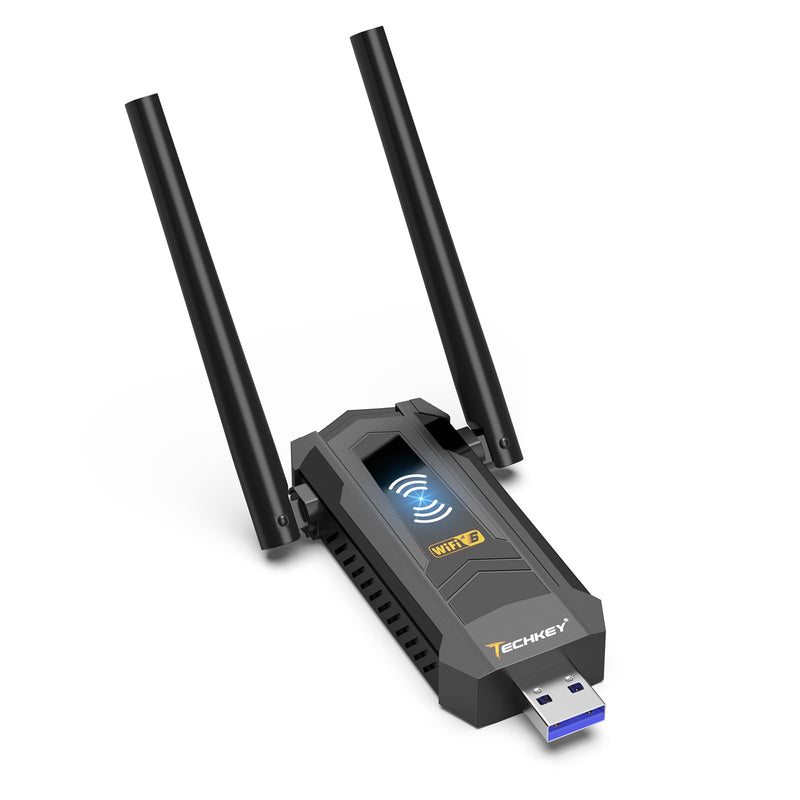 USB WiFi Adapter for Desktop PC - Techkey AXE5400 Mbps Dual 5Dbi High Gain Antennas WiFi 6E Wireless Dongle Network Adapter with Tri-Band 6GHz/5GHz/2.4GHz for Desktop Laptop Windows Only 11/10/8.1/8 5400Mbps Black