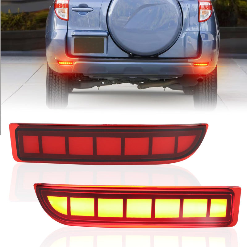  [AUSTRALIA] - Full LED Rear Bumper Reflectors Fog Brake Tail Light Lamps Compatible with Toyota Rav4 2006-2012/Scion xD 2008-2014 Turn Signal Feature Accessories (Red) Red