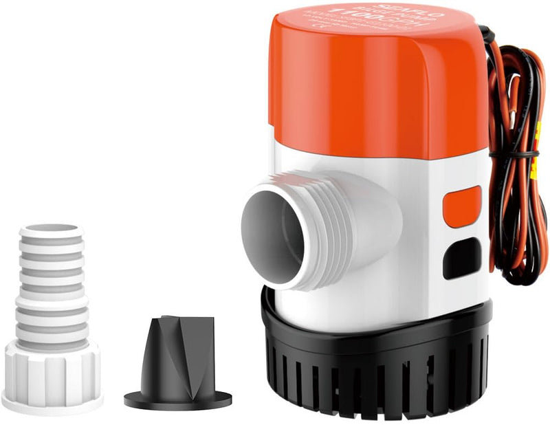 SEAFLO 13B Series 800 GPH Automatic Bilge Pump - 12V,Electronic Sensing Marine Submersible Boat Pump, 18 ft Head, 1 in + 1 1/8 in Outlet, Anti Airlock, Cartridge Motor Design, 4 Year Warranty