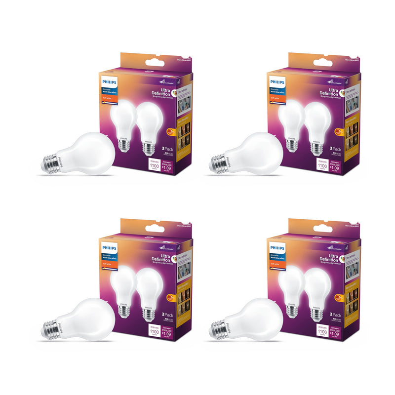 Philips LED 75W A19 8-Pack Ultra Definition Soft White (2700K) 1100 Lumen (9W = 75W) Dimmable Frosted Flicker-Free Light Bulbs Soft White (2700k) 4 Pack