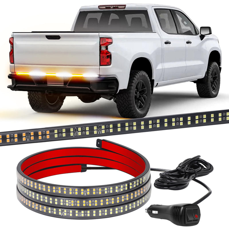 XRIDONSEN 48 inch Truck Tailgate Strobe Lights Strip Rear Window Lights 288 LED Tail Emergency Light Bar Amber White Flashing Warning Hazard Safety for Plow Trucks Construction Vehicles Pickup Trailer Amber/White