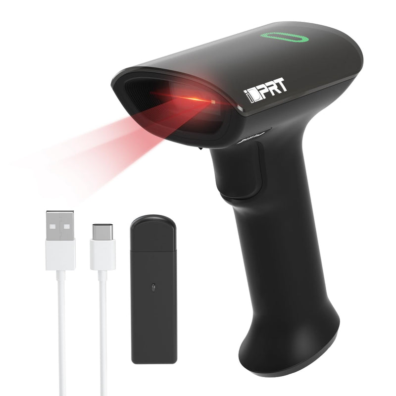 iDPRT Bluetooth 1D 2D QR Barcode Scanner, Wireless Barcode Scanner, Handheld UPC EAN Label Screen Reader with Dongle, Android Windows, USB Wired, Rechargeable for Retails Supermarket Warehouse Library Medium Black