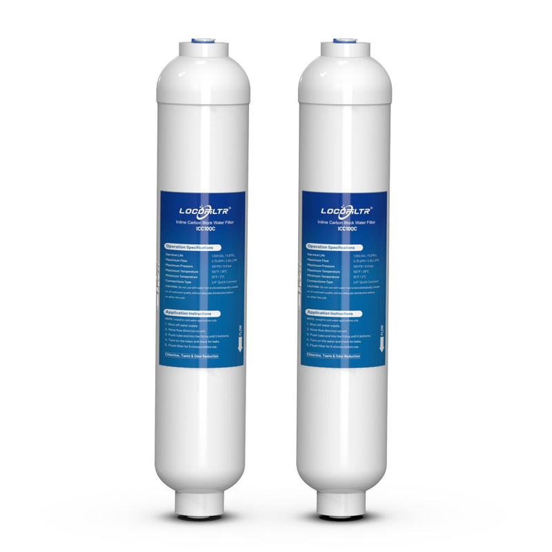 Inline Activated Carbon Block Water Filter with 1/4" Quick Connect, 2 Pack | T33 In Line Water Filter Replacement Cartridge for Icemaker | Post Carbon Filter for RO Reverse Osmosis Water System