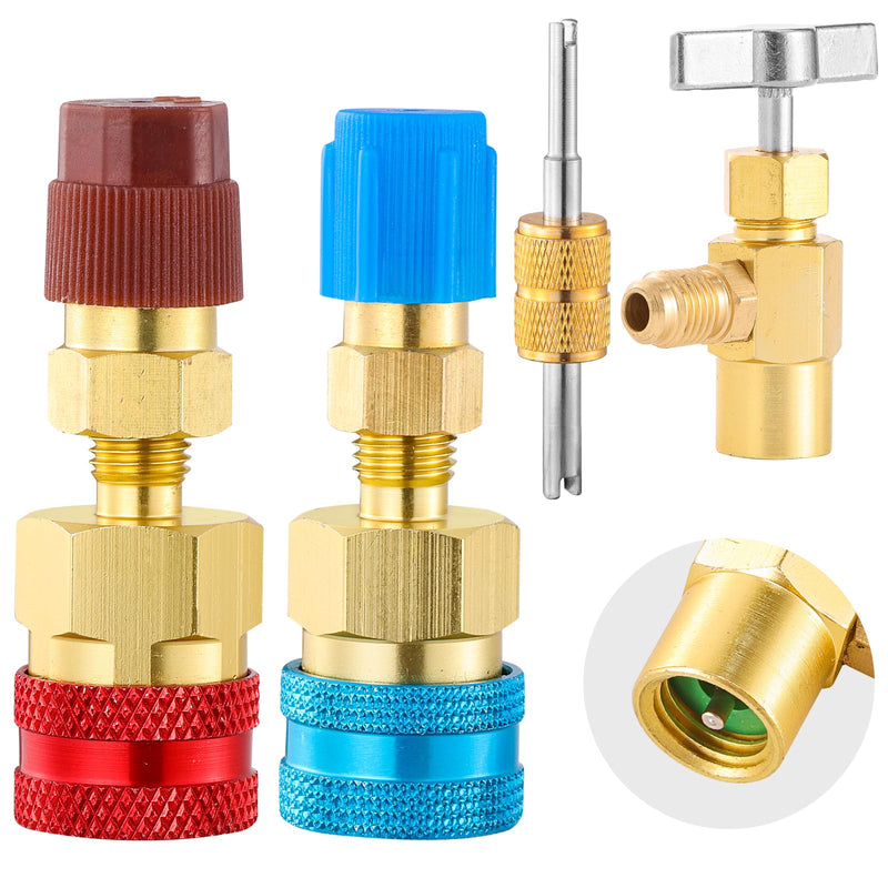 R1234YF Quick Coupler Kit, R1234yf to R134a Quick Coupler Adapter, R1234YF High and Low Side Quick Couplers Kit (R1234YF Adapter + 1PC Can Opener) R1234YF Adapter + 1PC Can Opener