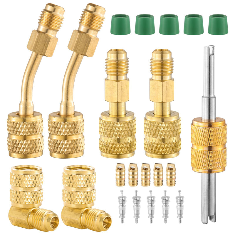 R410A Mini Split Adapters, R410A Charging Vacuum Port Adapter Kit with 45 and 90 Degree Charging Vacuum Adapter 5/16" Female to 1/4" Male (2 Angled + 2 Straight +2 Elbow) 2 Angled + 2 Straight +2 Elbow