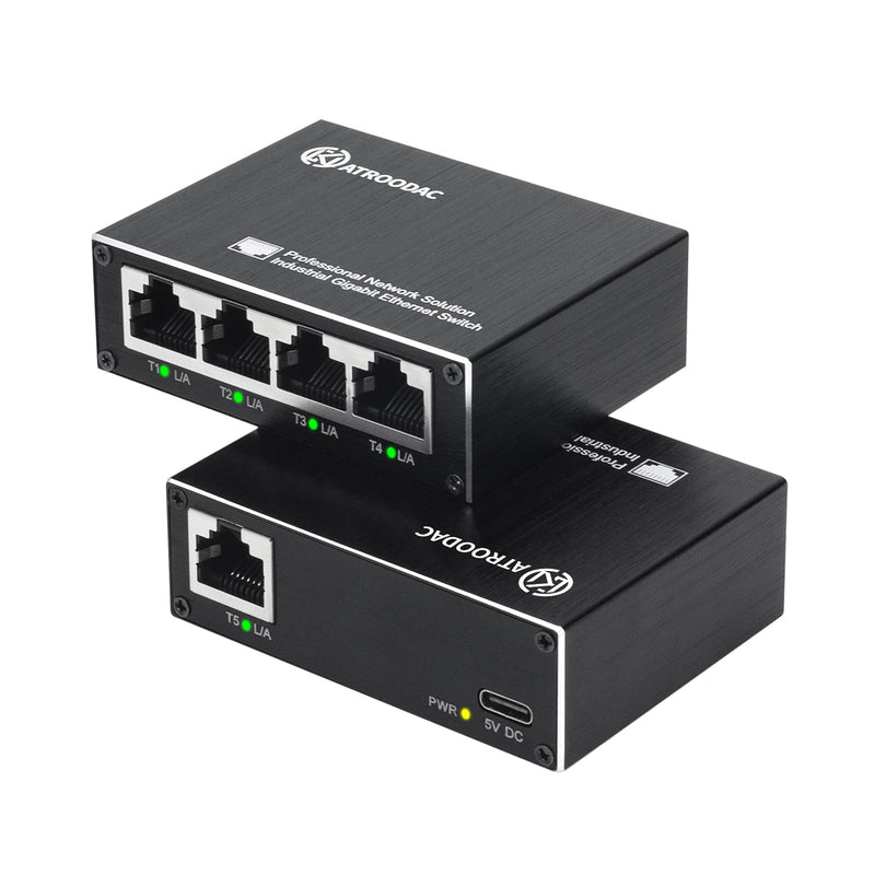 Mini Ethernet Switch 5 Ports Gigabit Enhanced Protection 10/100/1000 Mbps Unmanaged Network Switch Plug & Play Office Ethernet Splitter Fanless Silent Metal Case Network Hub Desktop Design 5-Ports, Protection Enhanced(non poe)