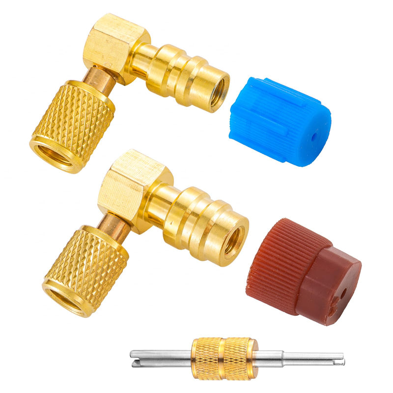 R12 to R134A AC Fitting Adapter Kit, High/Low AC Fitting Port Retrofit Conversion Adapter, R12 to R134a Conversion Kit for Auto A/C Refrigerant System 90 Degrees