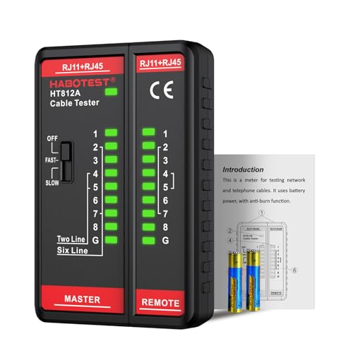 Network Cable Tester, HABOTEST HT812A with RJ45 RJ11 Port, Ethernet Cable Tester Tool,Speaker, Coax, Video, and Data Fast/Slow Gear, 60V Cable Telephone Line Continuity Test for CAT5/CAT5E/CAT6/CAT6A