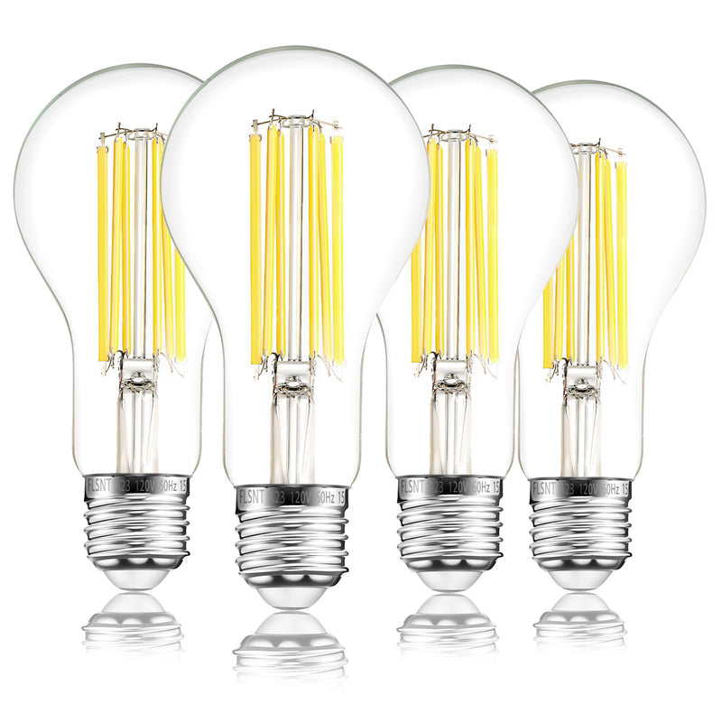 FLSNT 200W Equivalent A23 LED Light Bulbs, Efficient 17W, 3010Lumens, 5000K Daylight, CRI82, E26 Medium Base, Clear Glass, 4 Pack, Non-Dimmable 200w Daylight 4 Count (Pack of 1)