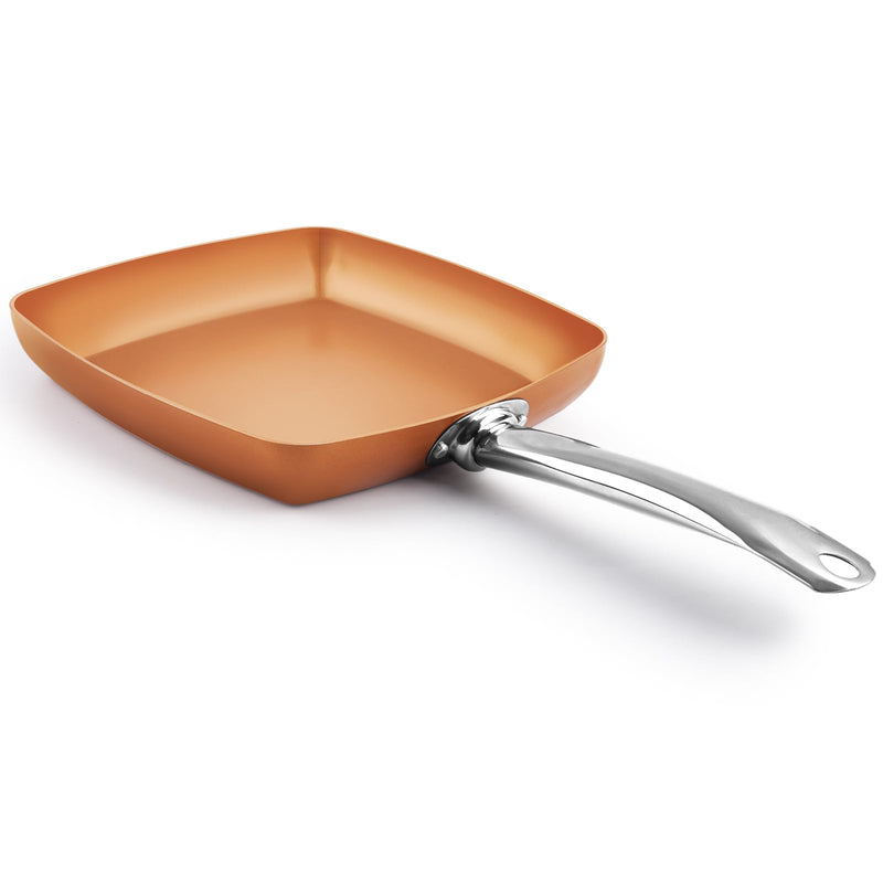 Toutrop Non-Stick Copper Square Frying Pan, 9.5" Chef Skillet with Ceramic Coating, Oven Dishwasher Safe, PFOA-Free, Home Use for All Stoves 9.5 Inch