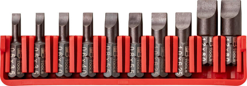 PB Swiss Tools Slotted Bit Block PB C6.707 CN | 100% Swiss Made | 10-Piece Bit Set with C6 1/4" PrecisionBits, Size Slot 2x 1-5