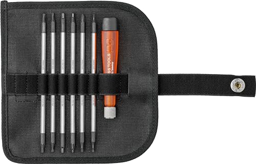 PB Swiss Tools Mini Screwdriver Set PB 513.CBB | 100% Swiss Made | 7-Piece Set with Torx Phillips Slotted Hex Duplex Interchangeable Blades in Leather Rollup Case