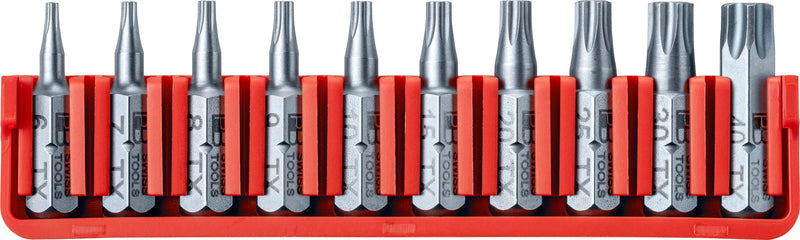 PB Swiss Tools Torx Bit Block PB C6.703 CN | 100% Swiss Made | 10-Piece Bit Set with C6 1/4" PrecisionBits, Sized T6-T40