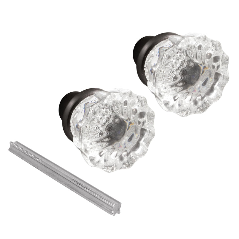 Prime-Line E 28317 Mortise Style Fluted Glass Door Knobs - Perfect for Replacing Broken Antique Lock Sets on Interior Doors, Features 2 In. Outside Diameter Knobs, Classic Bronze (1 Set)
