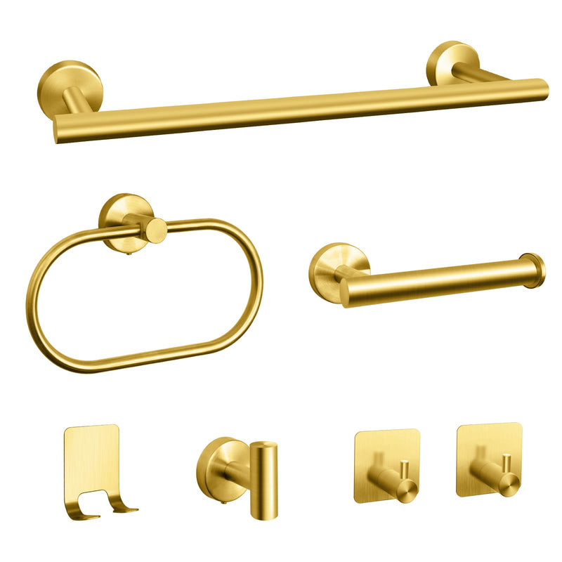 Bathroom Hardware Set, 7 Pcs Bathroom Towel Rack Stainless Steel Bath Hardware Kit Including 16" Hand Towel Bars, Toilet Paper Holders, Towel Rings, Robe Towel Hooks (Gold) 7pcs-gold