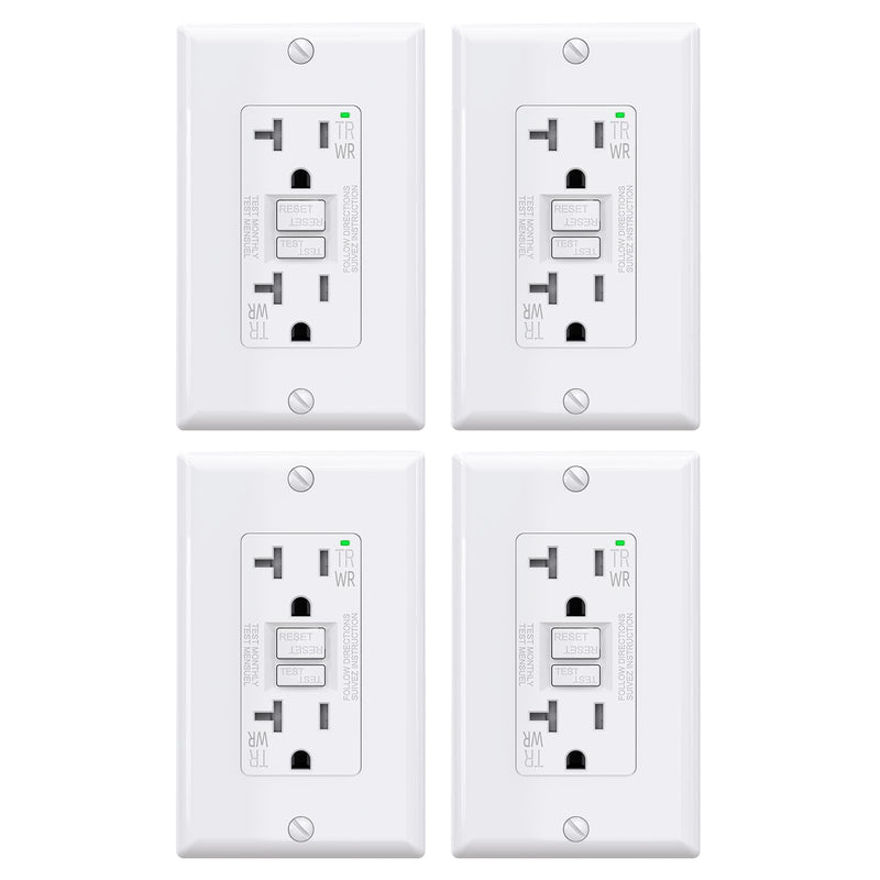 AIDA GFCI Outlets 20 Amp, Self-Test Electrical Outlet, GFI Tamper & Weather Resistant Receptacle with LED Indicator, Ground Fault Circuit Interrupters, Wall Plate Included, UL Listed, White (4 Pack) 20A Outdoor GFCI Outlet 4