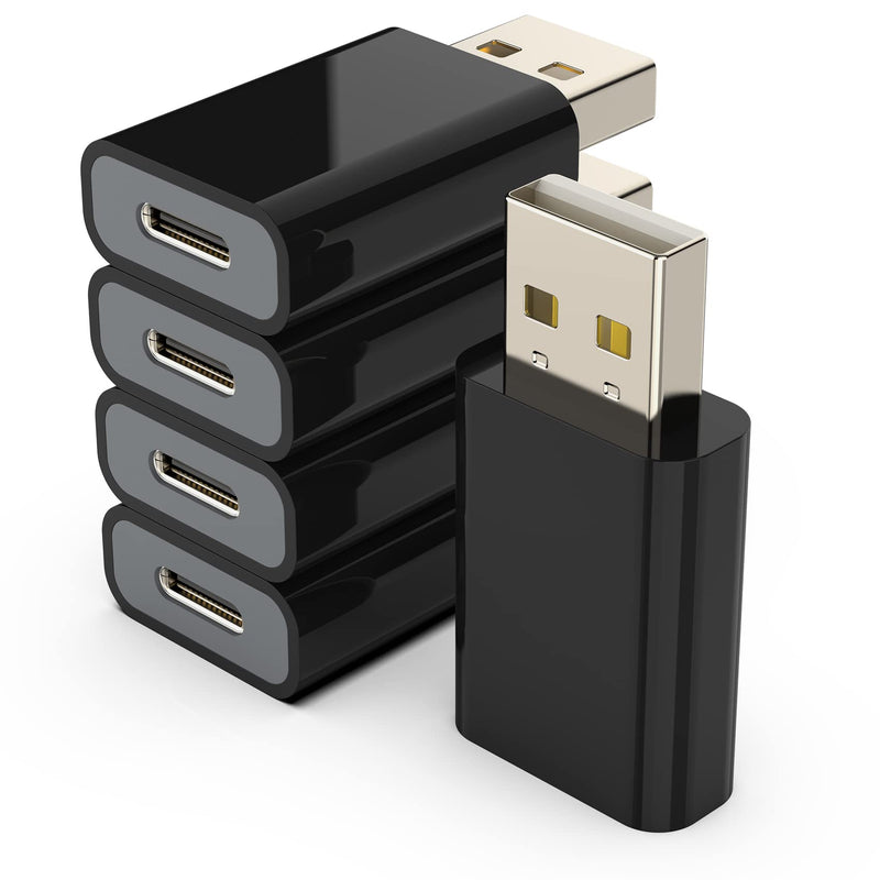 USB to USB C Adapter Pack-5,Compatible with Apple MagSafe Watch 7/8/9/SE/Ultra,USB C Female to USB Male Adapter for iPhone 15 14 13 12 Mini Pro Max,iPad,Galaxy Note,Google Pixel 7 6 5 5 Pack Black