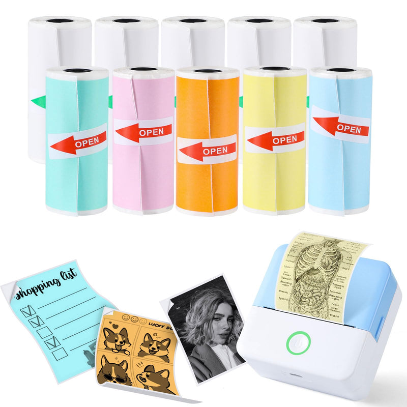  [AUSTRALIA] - 10 Rolls Mini Printer Paper, Thermal Pocket Printer Paper Rolls, 57 X 25mm Inkless Self-Adhesive Printable Sticker Compatible with Most Series Printers Portable Thermal Printers Color & White
