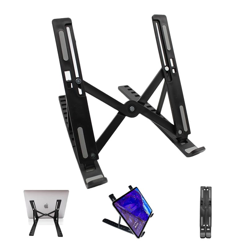Portable Laptop Stand, New Version Adjustable Laptop Holder Riser Computer Stand for Desk Notebook Stand Mount with Phone Stand, Black Black-New Version