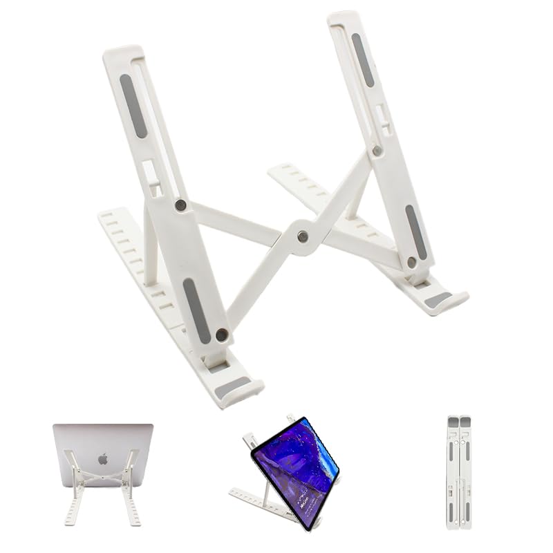 Portable Laptop Stand, New Version Adjustable Laptop Holder Riser Computer Stand for Desk Notebook Stand Mount with Phone Stand, White White-New Version
