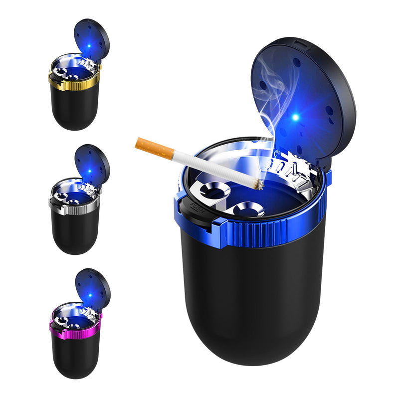 Car Ashtray with Lid, Detachable Stainless Steel Smokeless Auto Ashtray with Blue LED Light, Mini Vehicle Trash Can for Cup Holder Home Office, Interior Car Accessories (Blue) 1 PCS Blue