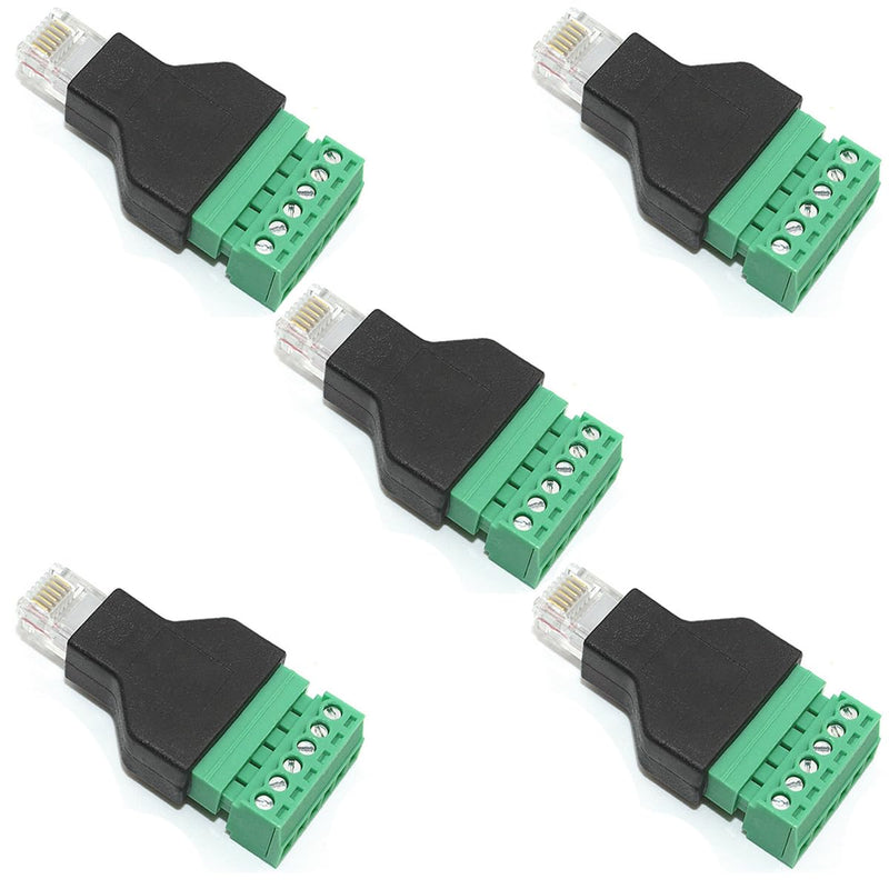  [AUSTRALIA] - 5Pcs RJ11 Male to 6 Pins Screw Terminal Block Adapter for Cat3 Telephone Handset Cords Extender, RJ12 6P6C Modular Connector 5