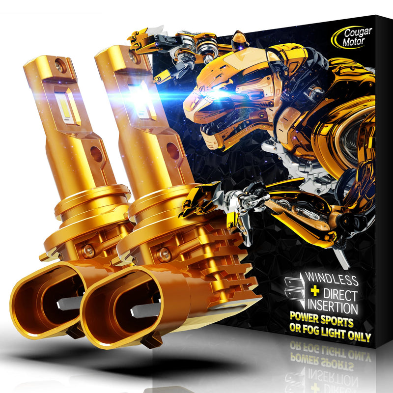 Cougar Motor 9006 Bulbs, 9006 HB4 Light Bulbs, HB4 Fog Lights 6500K Lite Bulb Fanless and Wireless, Off-Road Bulb Plug-N-Play, 1:1 Size, Quick Installation - Pack of 2