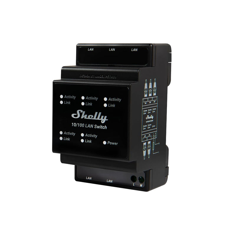 Shelly LAN Switch | 5 Port RJ45 10/100 Mbps Fast Ethernet Switch | DIN-Mountable | Fanless | Plug & Play | Energy-Saving | Easy Installation & Configuration | No Additional Adapter Required