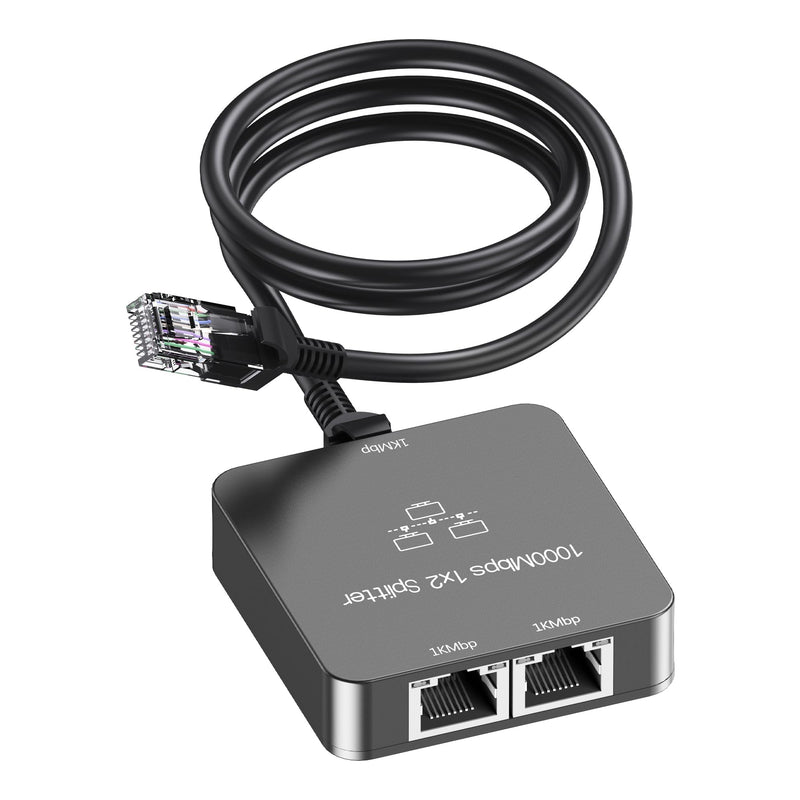 Ethernet Splitter 1 to 2 with Ethernet Cable, Gigabit RJ45 Internet Splitter Adapter 1000Mbps High Speed for Cat 5/5e/6/7/8 Cable,Grey