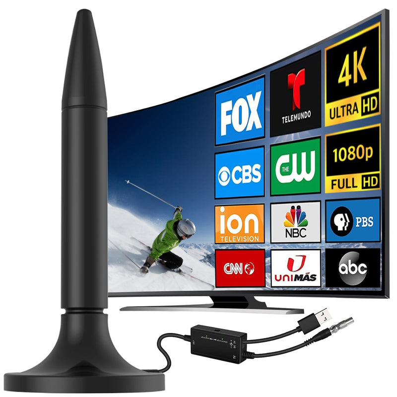 TV Antenna, 2024 Newest HD Digital TV Antenna Indoor Outdoor，Long Range with Amplifier Signal Booster 4K HD Support All Television - 10ft High Performance Coax Cable