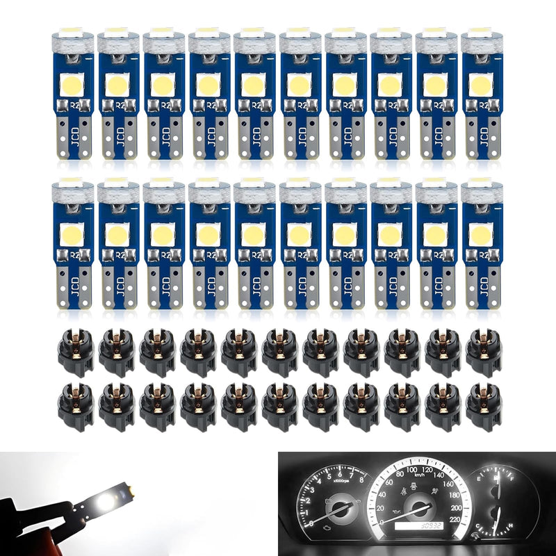 20 PCS Automobile T5 LED Instrument Light Set, 3030-3SMD High-brightness Chipset with Twist Lock Holder, A/C Light Gear Shift Light Digital Clearly Indicator Bulb, Universal for Cars (White) White 20 PCS