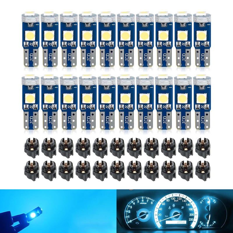 20 PCS Automobile T5 LED Instrument Light Set, 3030-3SMD High-brightness Chipset with Twist Lock Holder, A/C Light Gear Shift Light Digital Clearly Indicator Bulb, Universal for Cars (Blue) Blue 20 PCS
