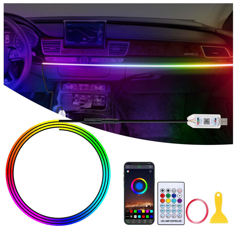 Acrylic LED Lights for Car, 43.3in RGB Strip Light Car LED Lights Interior with USB Port, App Control, Music Sync, 146 LEDs Interior Ca r Lights for Women Men Gifts
