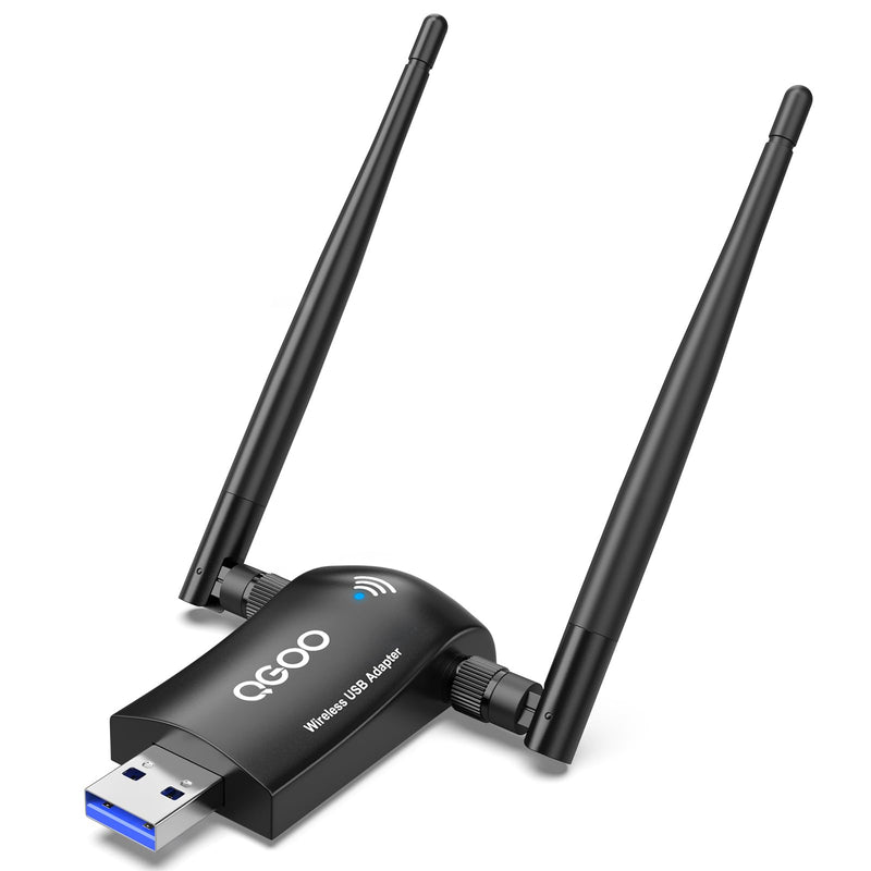 Wireless WiFi Adapter for Desktop PC - QGOO AC1300Mbps USB 3.0 Network Dongle with 5dBi High Gain Dual Antennas, 2.4GHz/5GHz Dual Band for Laptop Computer Compatible Windows11/10/8 AC-1300 black